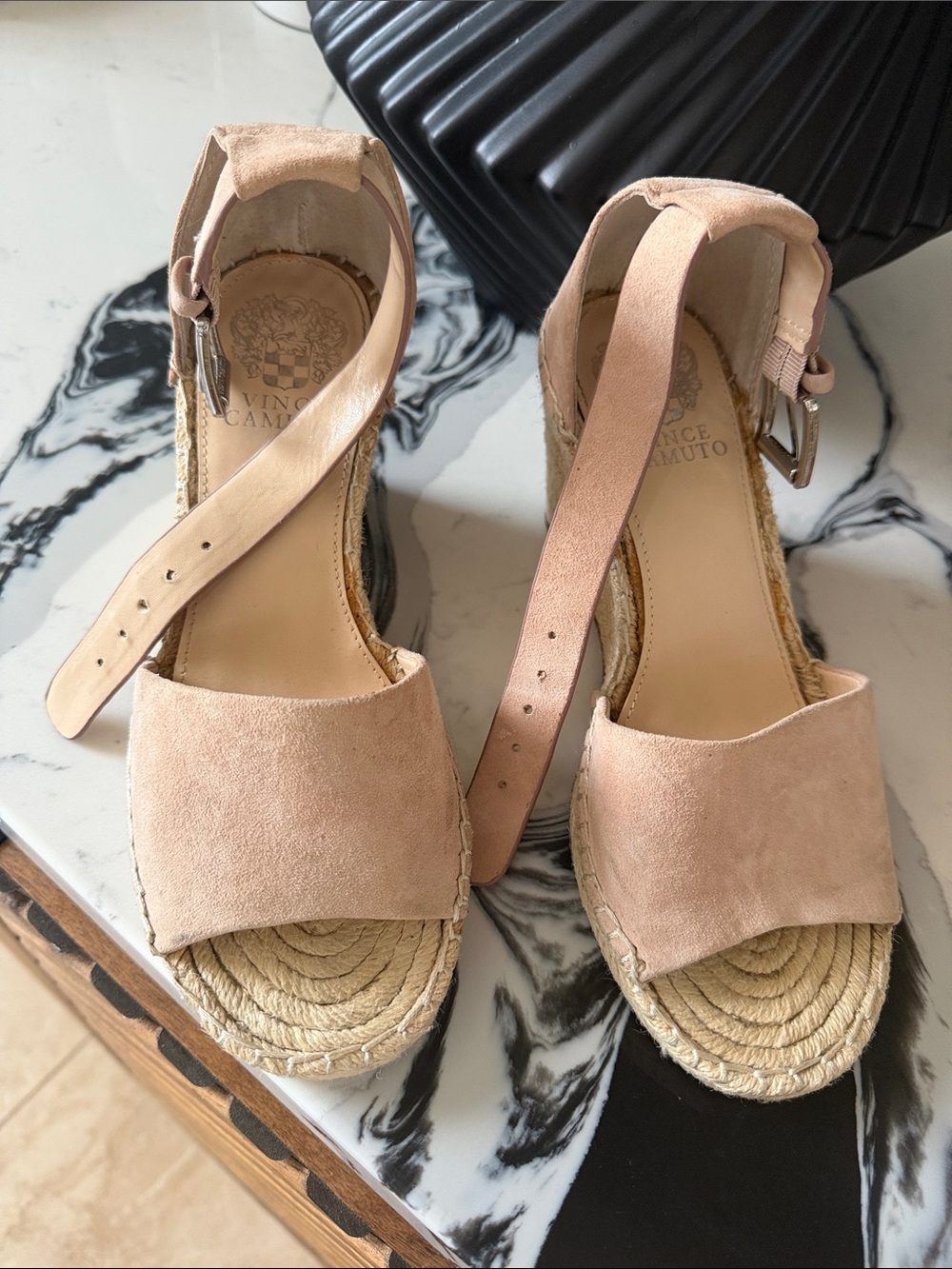 Vince Camuto Pink Suede Espadrille Wedge Sandals